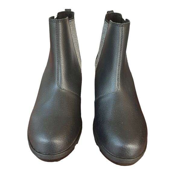 Sorel Joan of Arctic Wedge III Chelsea Booties Black Silver Leather Women 5 - Picture 3 of 8